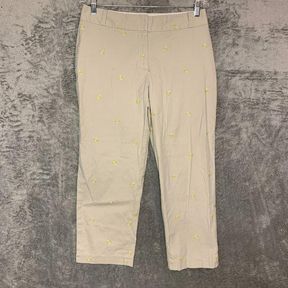 Talbots Pants - Talbots Women Novelty Lemons Embroidered Heritage Flat Front Capri Chino Pant 8